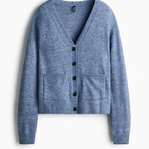 H&M Soft V-Neck Blue Button-Front Women's Cardigan Sweater